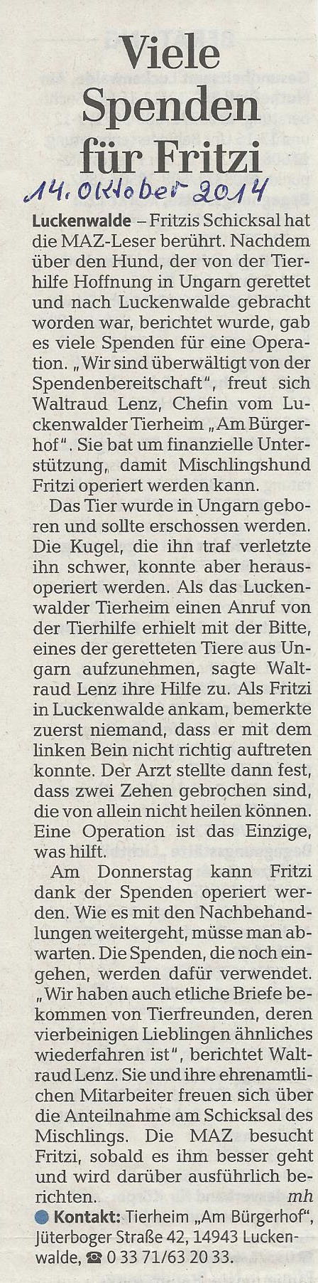 Spendenaktion Fritzi MAZ 1